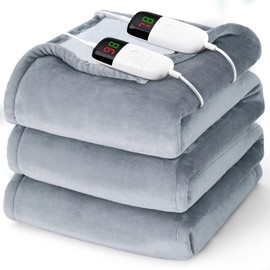 Heated Electric Blanket King Size - 90" x 108" Heating Blanket with Dual Control, 10 Heating Levels & 8 Hours Auto Off, Soft Warm Flannel Gifts Blanket with Over-Heat Protection, ETL & FCC Certified