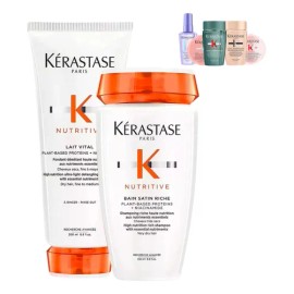 Kit Tratamiento Shampoo Y Acondicionador para Cabello Seco Kerastase Nutritive Bain Satin Riche y Lait Vital 250 Ml                                   