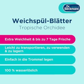 Toallitas Suavizantes Dr. Beckmann Tropical Orchid | 14 Hojas Ultraligeras | Fragancia Duradera sin Residuos – Ideal para Ropa Deportiva y Toallas