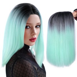 Quick Wig Mint Green Wig Short Straight Bob Wigs Ombre Wigs for Women Heat Resistant Colorful Wig Halloween Cosplay Party Synthetic Wig 14 Inches