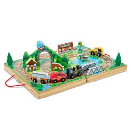Melissa & Doug Take-Along Railroad Tabletop Playset with Wooden Train Toys, Animals & Scenery Play Pieces, Preschool Learning Toys for Girls & Boys 3+ - FSC Certified