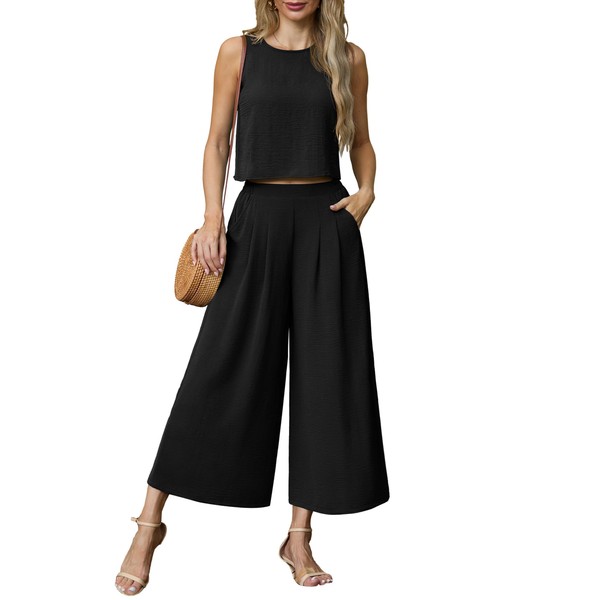Lepunuo 2 Piece Sets for Women Summer Outfits Sleeveless Crop