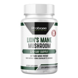 Probase Nutrition Lions Mane Extract Supplement Mushroom Capsules (4 Months Supply - 120 Count) for Brain Support and Immune Health (Third Party Tested, 30 Times More Potent)