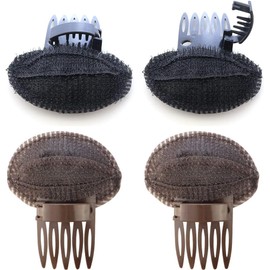 4 Pcs Women's Puff Hair Volume Base Styling Tool - Invisible Sponge Inserts with Comb for Voluminous Bangs and Front Hair (Black+Coffee, One size)
