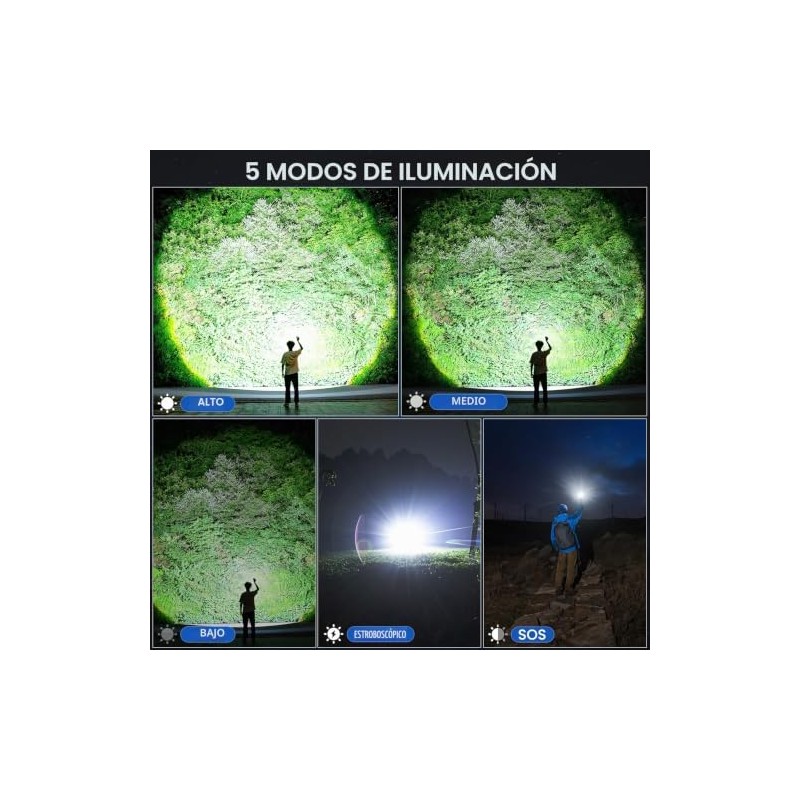 Linternas recargables de alta luminosidad, 99,000 lúmenes, linterna LED más