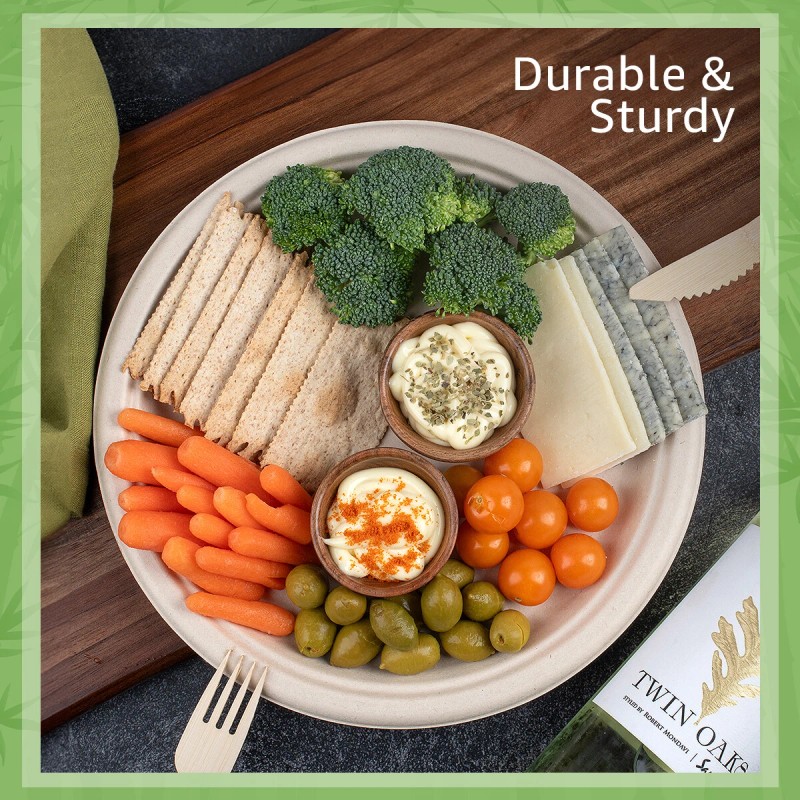 Ibambo Bamboo Disposable Paper Plates - Compostable Plate, PFAS Free