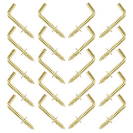 Seimneire 200 Pcs Gold 1/2 Inch / 12mm L Shaped Hooks, Small Cup Hooks Metal Hanging Hooks Kitchen Towel Hook, Screw in Hooks Decorative Wall Hooks for Photo Bracelets Jewelry
