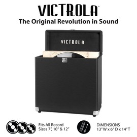 Victrola Collector – Record Storage Case – Holds 30+ Vinyl Turntable Records, Heavy-Duty Hardware, Hinges, & Smart Metal Corners, Portable with Easy-Carry Handle (Black)