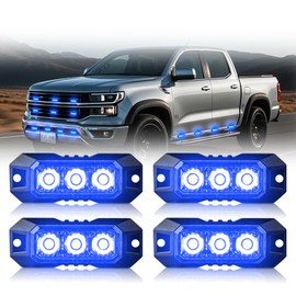 Nrgedzam 4PCS 3 LED Strobe Lights, Emergency Warning Flashing Caution Grill Lights Surface Mount Strobe Lights for 12-24V Trucks Vehicles (Blue)