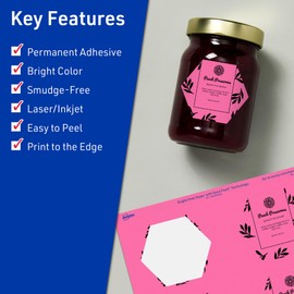 Avery Printable Hexagon Labels with Sure Feed Technology, 2-1/2" x 2-57/64", Bright Pink Labels, Print-to-The-Edge, Laser/Inkjet, 60 Total, Great for Cosmetic Labels and Jar Labels