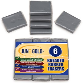 June Gold 6 Gray Kneaded Erasers, Blend, Shade, Smooth, Correct, and Brighten Your Sketches and Drawings