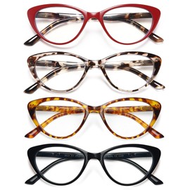 EYEURL 4-Pack Cat Eye Reading Glasses for Women Blue Light Blocking Fashion Computer Glasses Anti-Glare Cat Eye Readers For Women,1.75