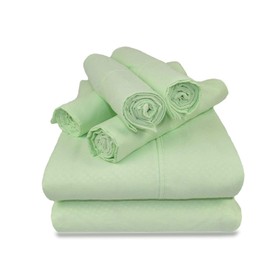 Victoria Valenti Embossed Sheet Set with 4 Pillow Cases, Double Brushed and Ultra Soft with Deep Pockets for Extra Deep Mattress, Microfiber, King Mint