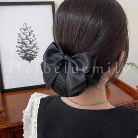 Herbeluemily Chignon Net, Ribbon, Hair Net, Bun Cover, Fine Mesh x Black