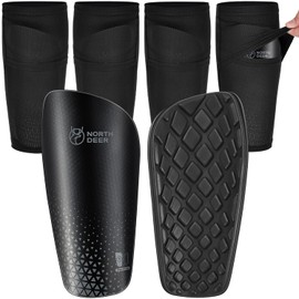 Northdeer Adults Shin Pads incl. 2 Pair of Sleeves with Optimized Insert Pocket - Protective Soccer Equipment for Men Women Adults (Black XL)