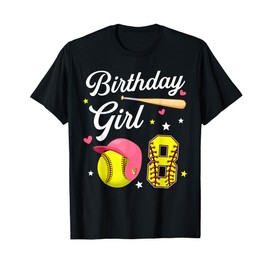 8th Birthday Girl Softball Eighth Bday 8 Yrs Eight Years Old T-Shirt