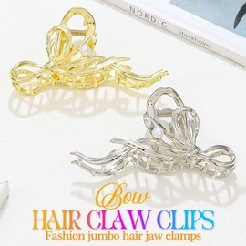BARTOSI Gold Bow Claw Clips Metal Hair Clips Large Hair Claw Clips Fashion Hair Clamps Hair Accessories for Women and Girls (Pack of 2)