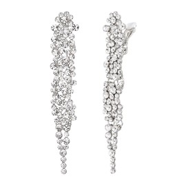 EVER FAITH Rhinestone Crystal Wedding Statement Clip-on Earring, Art Deco Chandelier Bridal Long Dangle Earrings for Women Bride Clear Silver-Tone