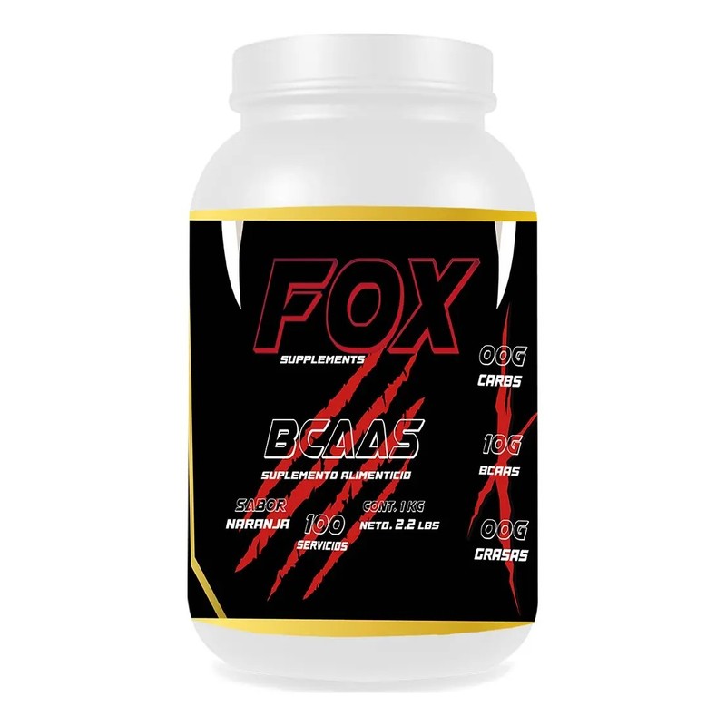 BCAA Fox Suplements Aminoácidos en Polvo de Naranja para Músculos,