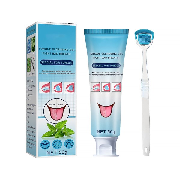 Tongue Cleaner Gel with Tongue Brush, Tongue Cleaner for Reduce Bad Breath, Tongue Cleaner Kit Fresh Mint for Maintain Mouth Health and Oral Care (A)