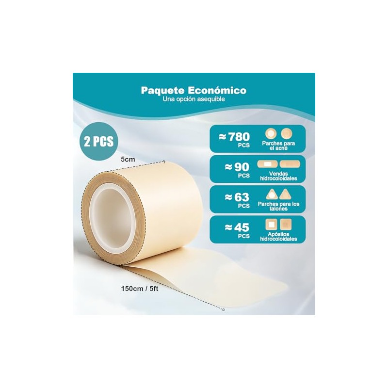 Cinta Hydrocolloid Roll 1.5m x 2PCS, Vendajes de Parches Hidrocoloides