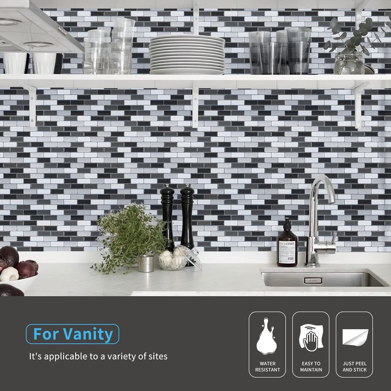 Art3d Peel and Stick Wall Tile for Kitchen/Bathroom Backsplash, 12"x12",