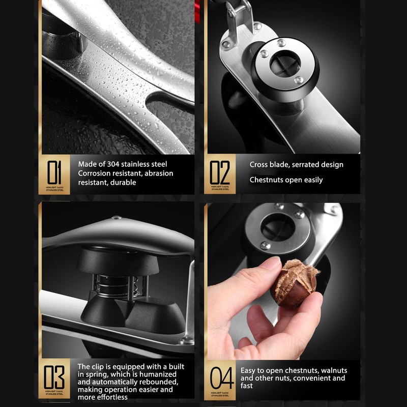 Stainless Steel Chestnut Cutter Tool, Protable Nutcracker with Embedded, Easy