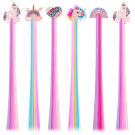6 Pcs Hair Clips for Girls, 15in Rainbow Hair Extensions for Kids, Colored Girl Hair Accessories, Unicorn Hairpieces for Girls Toddler Kids
