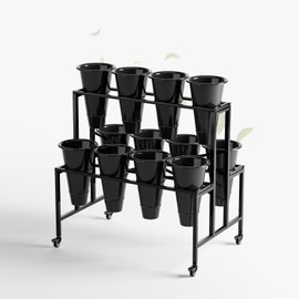 Zhongma Flower Bar Stand Display shelf with Black Buckets for Fresh and Diy flowers Bouquet Rack Organizer Heavy Duty Flower Bucket Stand with Wheels