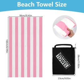 Large Microfibre Beach Towels For Adults Men Women,160 X 90cm Double Sides Pink Stripe Quick Dry Beach Towel With Bag,Sand Free Water-Absorbent Lightweight Beach Towel for Swimming,Travel,Gym,Camping