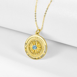 KINGWHYTE Graduation Gifts Birthstone Necklace for Women 925 Sterling Silver Compass Pendant Go in the Direction of your Dream Travel Jewelry Birthday Gift for Her, Gold February