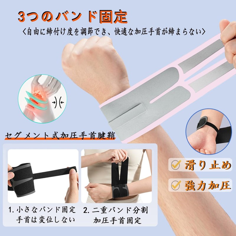 手首 サポーター 腱鞘 関節 固定【セグメント加圧/自由に調節でき 】 自由に調節でき 手首用サポーター 超薄型 軽量
