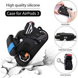 Worryfree Gadgets Case for AirPods 3 Case 3D Cartoon Cool Motorcycle Airpod 3 Design Men Boys Kids Shockproof Keychain Protective Soft Silicone Case for AirPods 3 Generation, Motorcycle