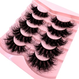 HBZGTLAD 5 Pairs 25mm 10D Faux Mink Lashes Bulk Fluffy Natural False Eyelashes Thick Dramatic Faux Mink Eyelashes Makeup tools Wholesale (QD-2)