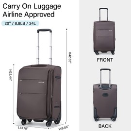 Hanke 20 Inch Softside Expandable Carry on Luggage with Spinner Wheels, Lightweight upright Suitcase with TSA Lock,Rolling Travel Luggage for Woman Man,20-Inch(Coffee)