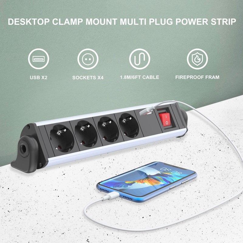 UCOMEN 4-Way Power Strip with Switch and 2 USB A,