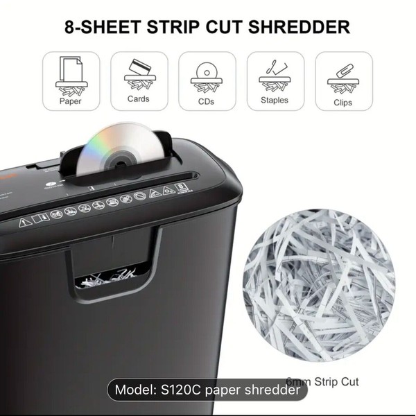 Bonsaii 8-Sheet Strip Cut Paper Shredder CD/Credit Card Shredder for