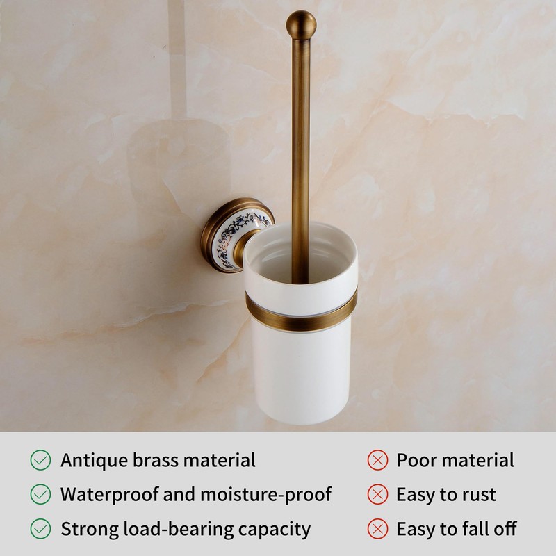 Toilet Brush with Holder for Bathroom Antique Bronze Wall Mounted