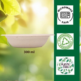 White Magic Eco Basics Biodegradable Sugar Cane Bowl, 300 ml Capacity, 10 Pieces