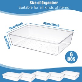 Josojoou 6Pack Drawer Organizer Tray 15 x 6 x 2Inch Large Clear Plastic Drawers Organizer Stackable Shallow Drawer Organizers for Jewelry, Snacks, Office, Bathroom, Bedroom and Kitchen
