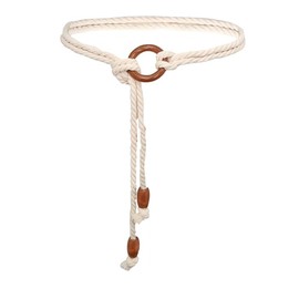 NONGFUGE Simple White Natural Cotton long Waist Rope Tie String Belt Medieval For Women Beach Dress Pants with Tassels Braided Woven