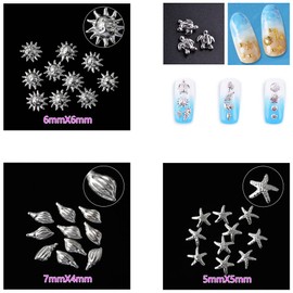 Nail Art Metal Studs Silver Metallic Manicure Metal Stud Charm Seahorse Turtles Marine Life Stud for Summer Beach Ocean Theme Manicure Nails Design Supply (Silver Ocean Studs)