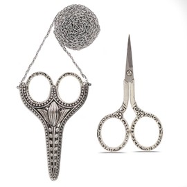 Embroidery Scissors Vintage Chain Bauhinia Scissors Stainless Steel Pointed Vintage Scissors with Sheath Chain Sewing Scissors for Sewing, Embroidery, Crafts