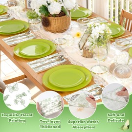 Mwellewm 100Pcs Green Floral Napkins Guest Disposable Hand Towels for Bathroom Paper Napkins Decorative Sage Green Flower Dinner Napkin for Bridal Baby Shower Tea Party Wedding Birthday Spring Party