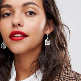 JIMARIN Handmade Bohemian Vintage Gold Round Circle Disc Dangle Drop Earrings for Women Retro Geometry Heart Wrap Rectangle Sunflower Hook Earring (Silver Rectangle)