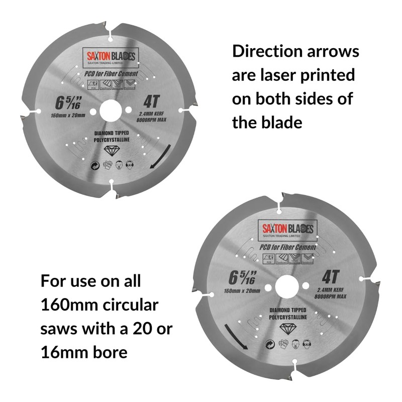 Saxton PCD Circular Saw Blade, 160mm x 4 Teeth x