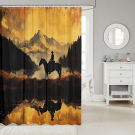 Feelyou Wild West Fabric Shower Curtain Rodeo Cowboy Style for Kids Adult Vintage Retro Bathroom Waterproof Accessories with 12 Hooks Shower Curtain Natural Scenery Curtains,72x72 Inches