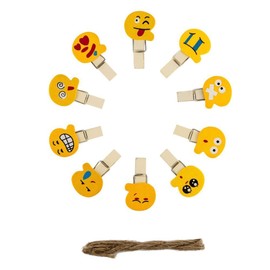 Xit Emoji Faces Photo Peg Pins for Fuji Instax Photos Wooden Craft Clips 10 Pack