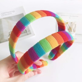 LYWYOUDDKH Women's Autumn Wash Face Plush Headband Rainbow Striped Elastic Styling Headband - L #