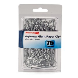 Officemate OIC Giant Vinyl Coated Paper Clips, Translucent Silver, 75/PK (97215)